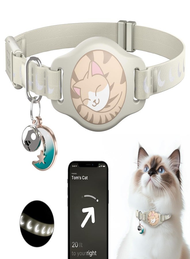 typecase Cat Collar with Airtag Holder, Breakaway Airtag Cat Collar for Apple Air Tag with Luminous & Reflective Pattern, Waterproof GPS Cat Tracker Collars for Boy Girl Cats Kittens with Bell, Khaki (8-12") - Image 1